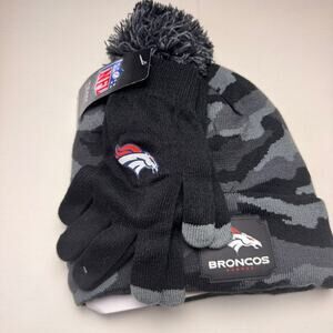 Denver Broncos Athletic Sporty Fan  Camo Theme Hats & Gloves Matching Set Sz OS